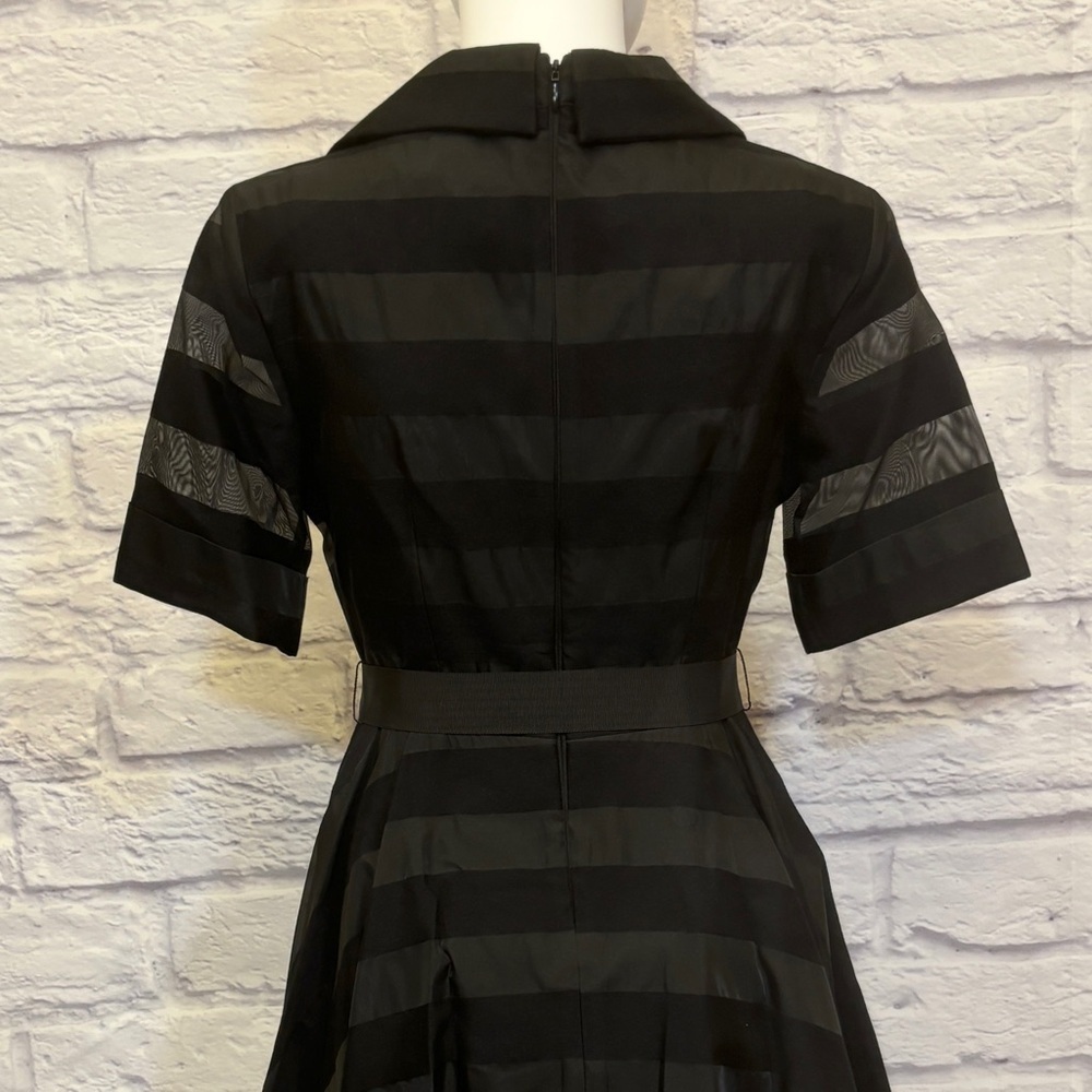 Belle Badgley Mischka 2 Dress Black Striped Short Sleeve Party Fit & Flare - Picture 7 of 12